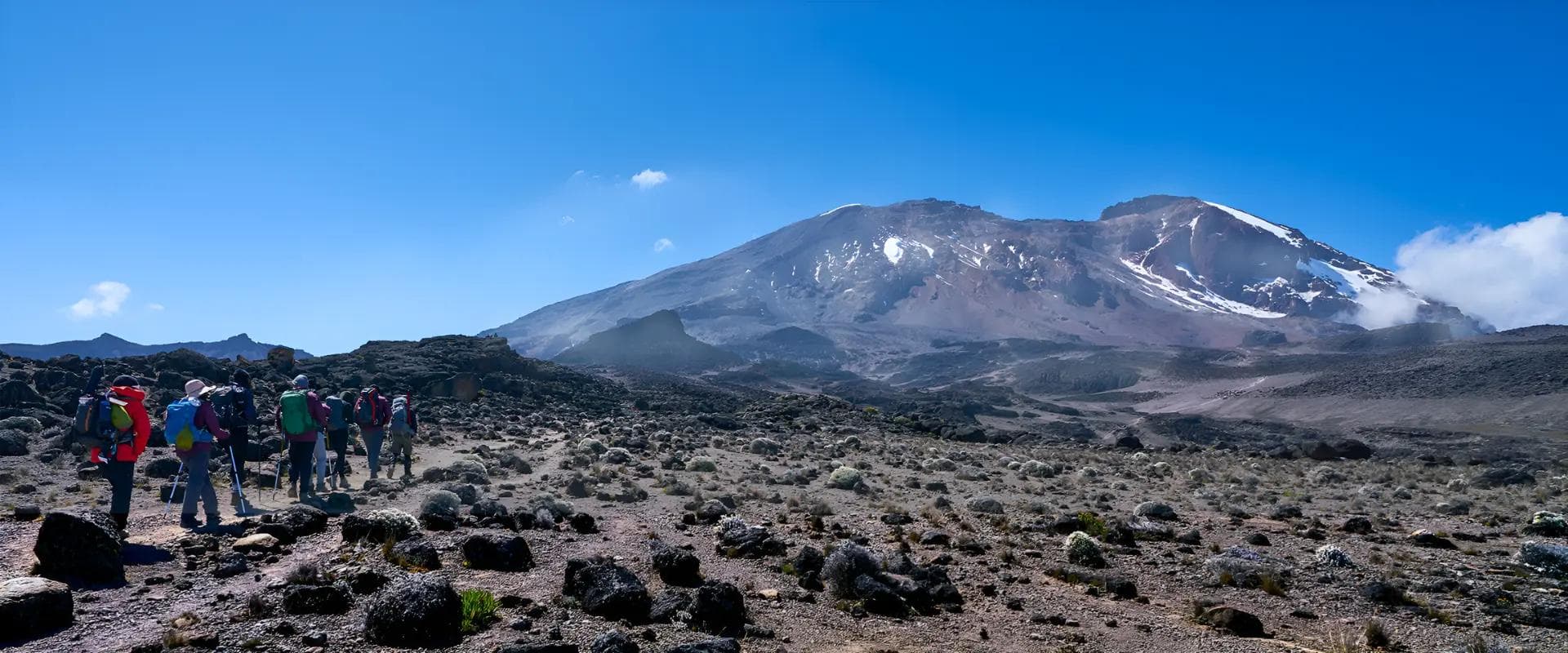 Trekking group approaching Kilimanjaro's summit